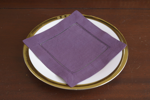 Solid Color Hemstitch Cocktail Napkin 6". Spiced Plum color - Click Image to Close